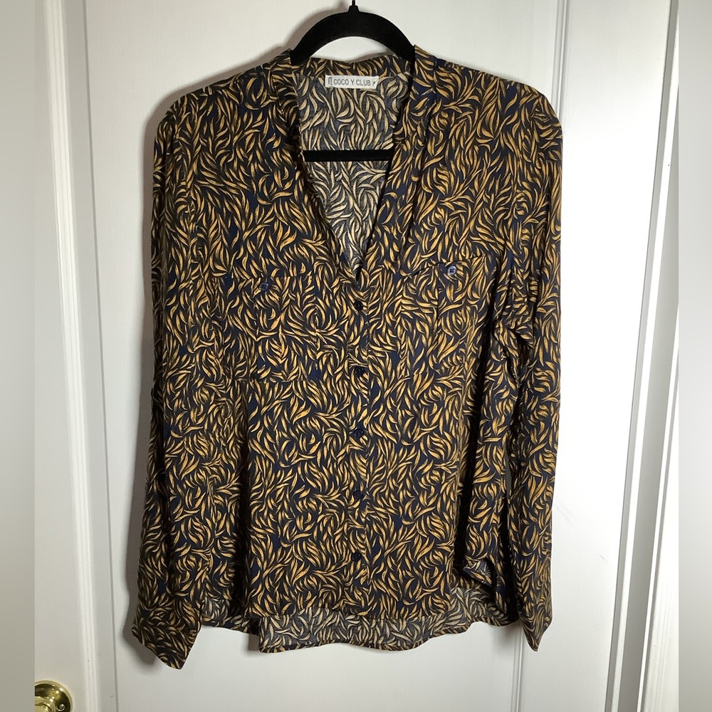 Coco Y Club rayon leaf print blouse